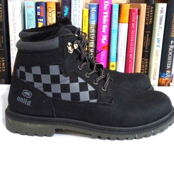 ECKO UNLTD. BLACK GRAY LACE UP MOTOR BOOTS SIZE 9.5 NWT